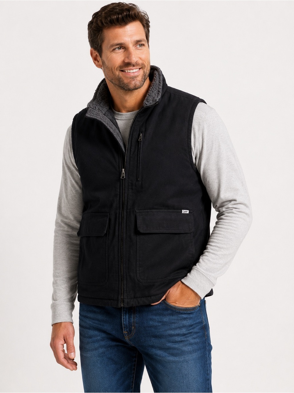 Lee Premium Select Workwear Canvas Vest Black Sherpa Lined Size Large NWT